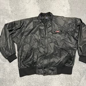 Vintage Tonkin Bomber Jacket Mens XL  Peterbilt Racing Neck Strap Black